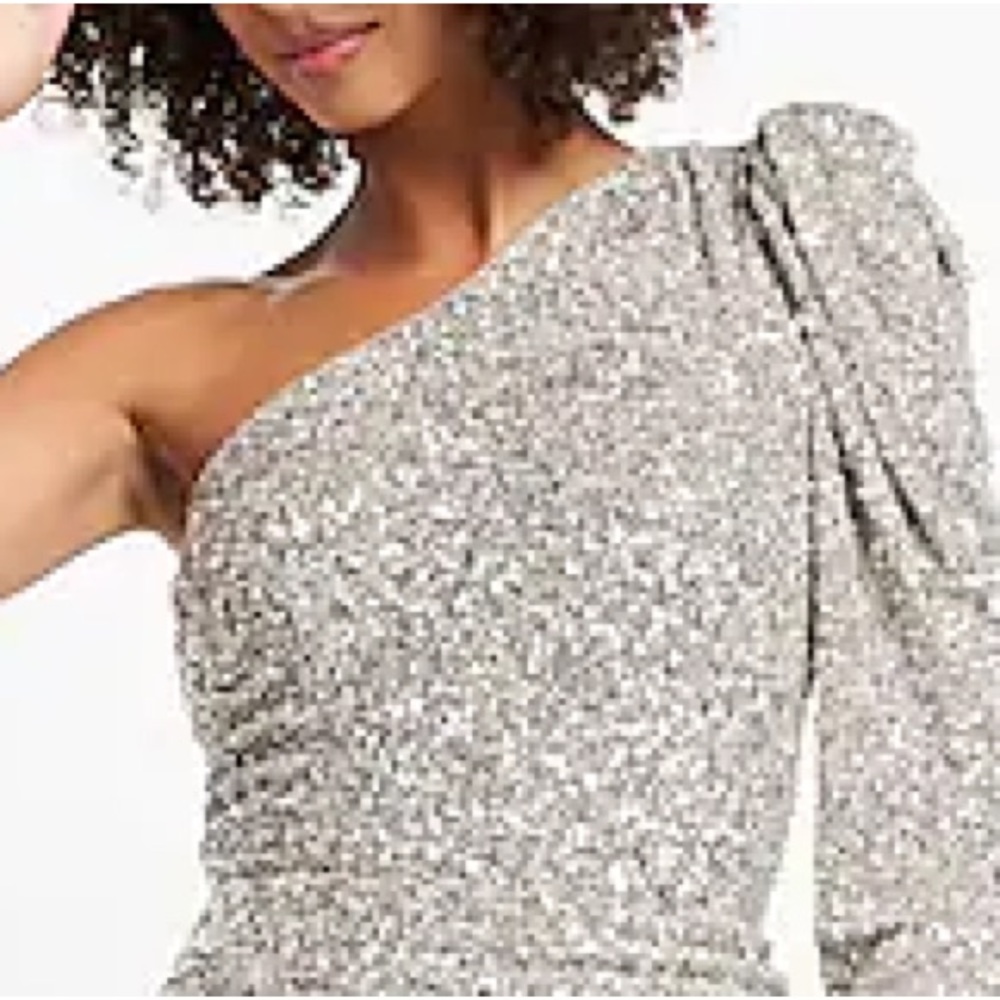 Express Long Sleeve Silver Sequined Top XS